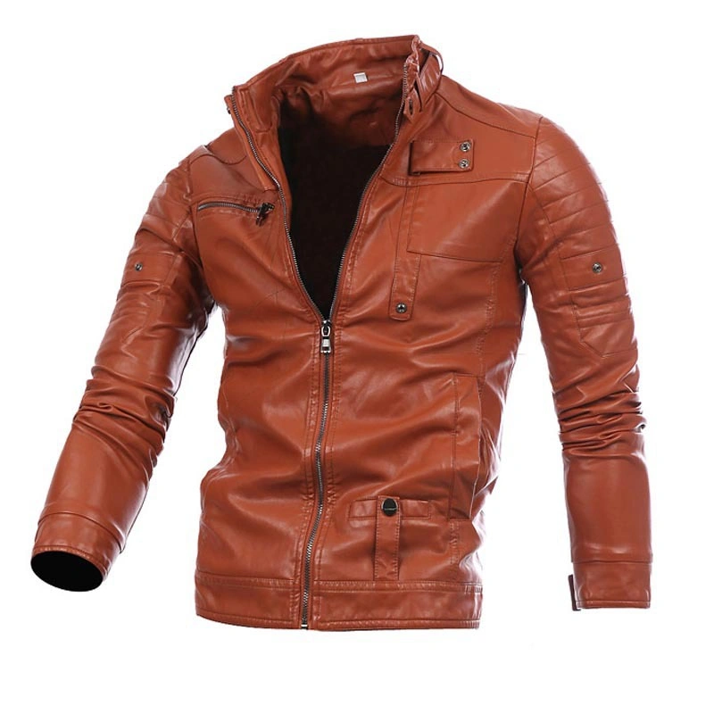 Muelle de la moda de hombre negro motocicleta personalizada Faux PU chaquetas de cuero para hombres