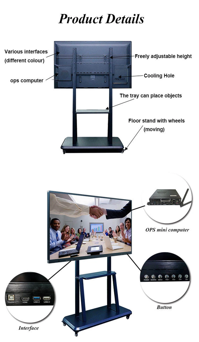 UHD Dedo 4K de 55 pulgadas de pantalla táctil de soporte de suelo de pizarra interactiva SMART Board Business para la escuela y Video Conferencia