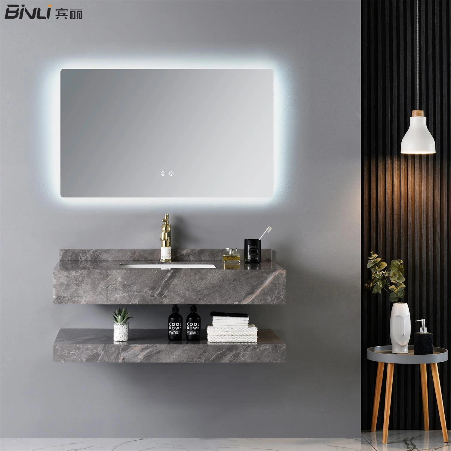 Muebles de hogar lavabo de cerámica integrada de banda de Rock Stone baño flotante vanidad Fregadero