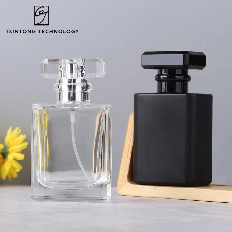 Vente en gros 30ml 50ml 100ml vide Luxury Flat Square parfum Flacon de parfum flacon en verre de parfum rechargeable noir