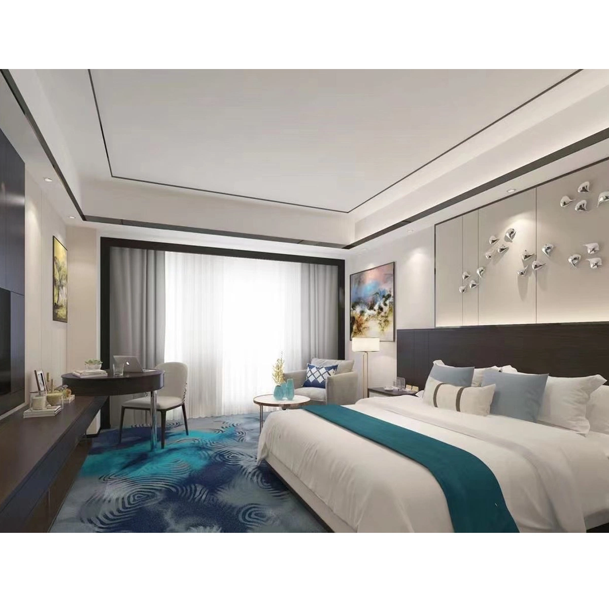 Quarto Hospitality com cama em couro de tamanho duplo e estilo moderno Mobiliário de hotel comercial