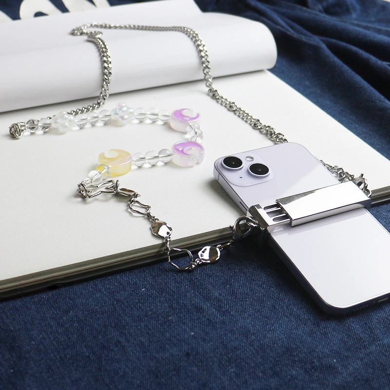 Moon Bead Chain Phone Clip Universal Heart Shape Pearl Messenger Strap Phone Case Accessories