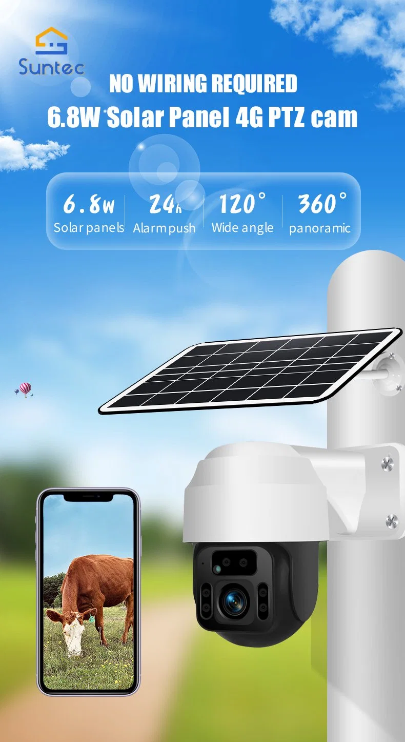 Newest CCTV Battery Powered PTZ IP LTE SIM Card Outdoor Security 4G Solar Camera