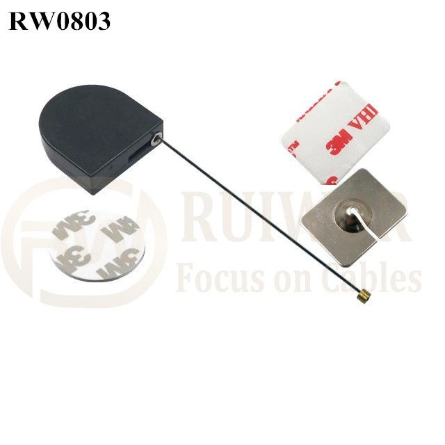 Small Retractable Security Tether Plus with Rectangular Adhesive Metal Plate