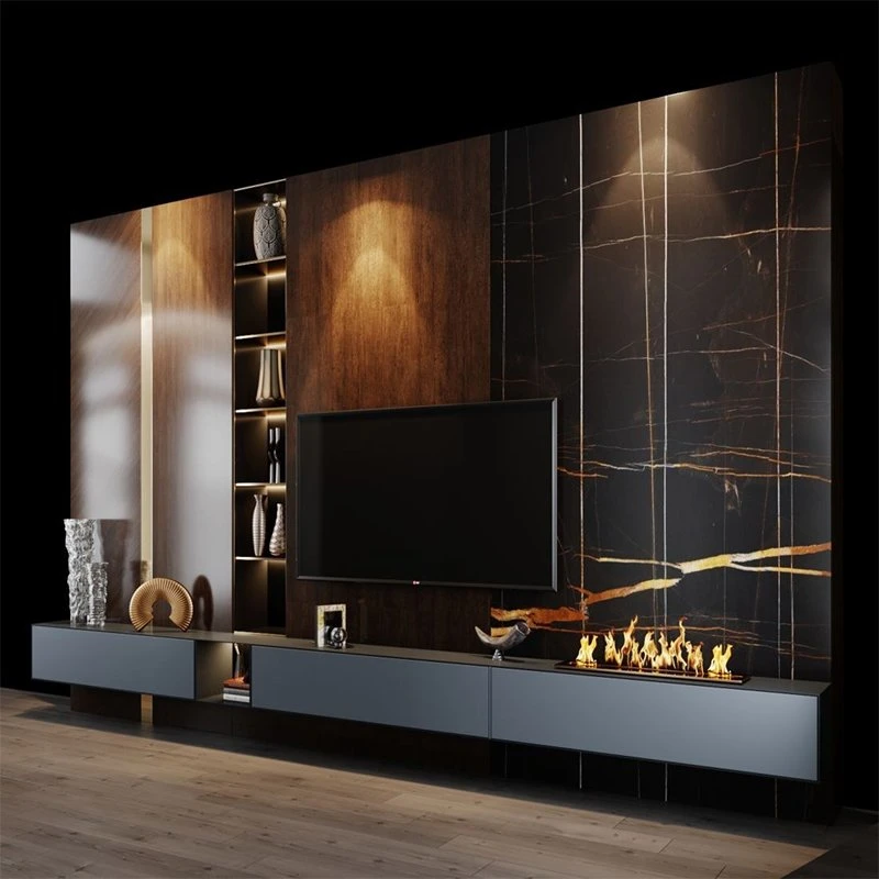 High-Gloss Storage Wall Mounted Wood TV Stand Electric Fireplaces Sets Electronic Fireplace