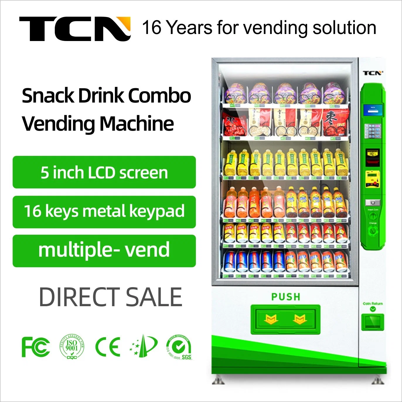 Tcn Big Capacit Drinks and Snacks Vending Machine for Sales