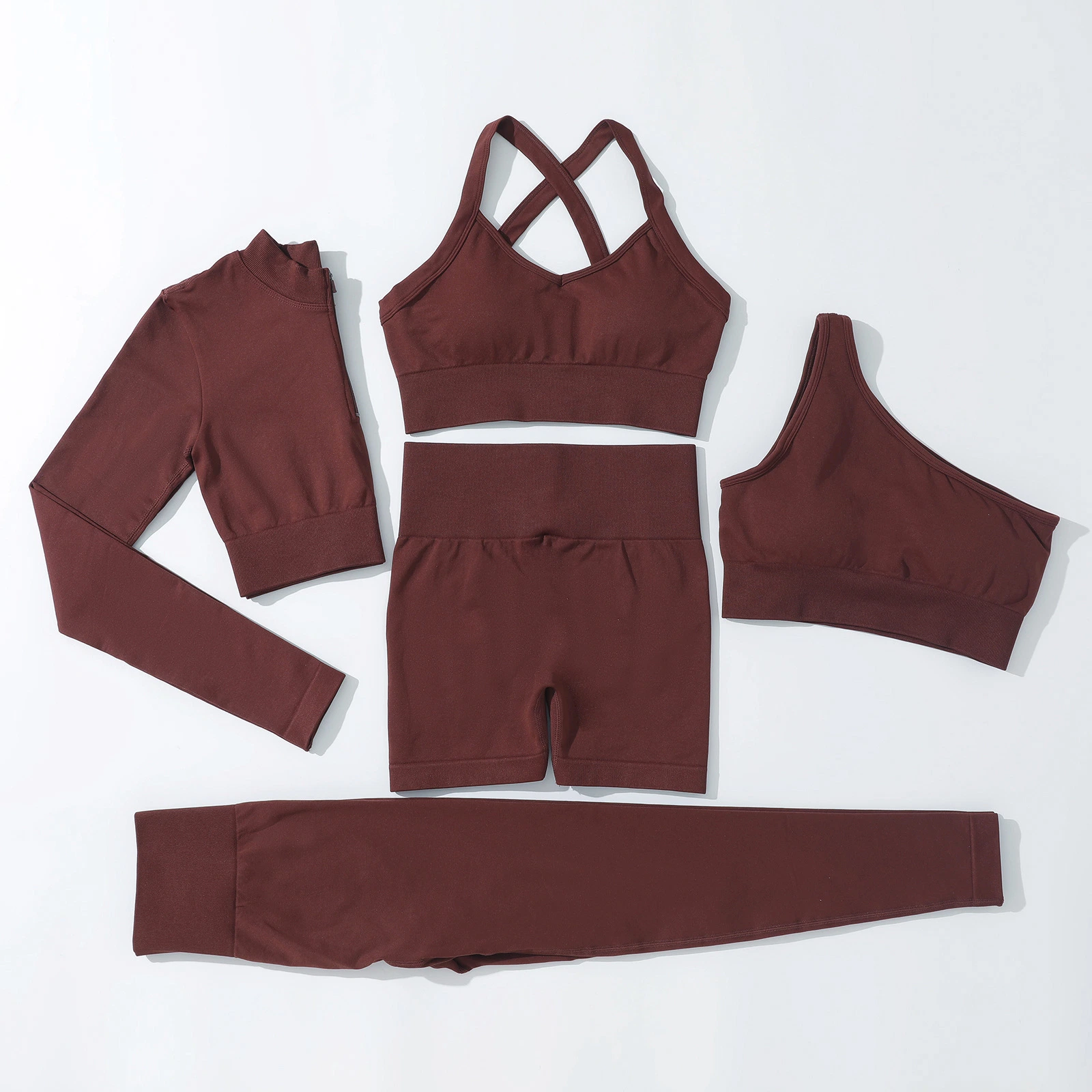 Оптовые тренировки Fitness &amp; Yoga Wear 5 предметов бесшовного Спортивные одежда Женские наборы одежды для фитнеса