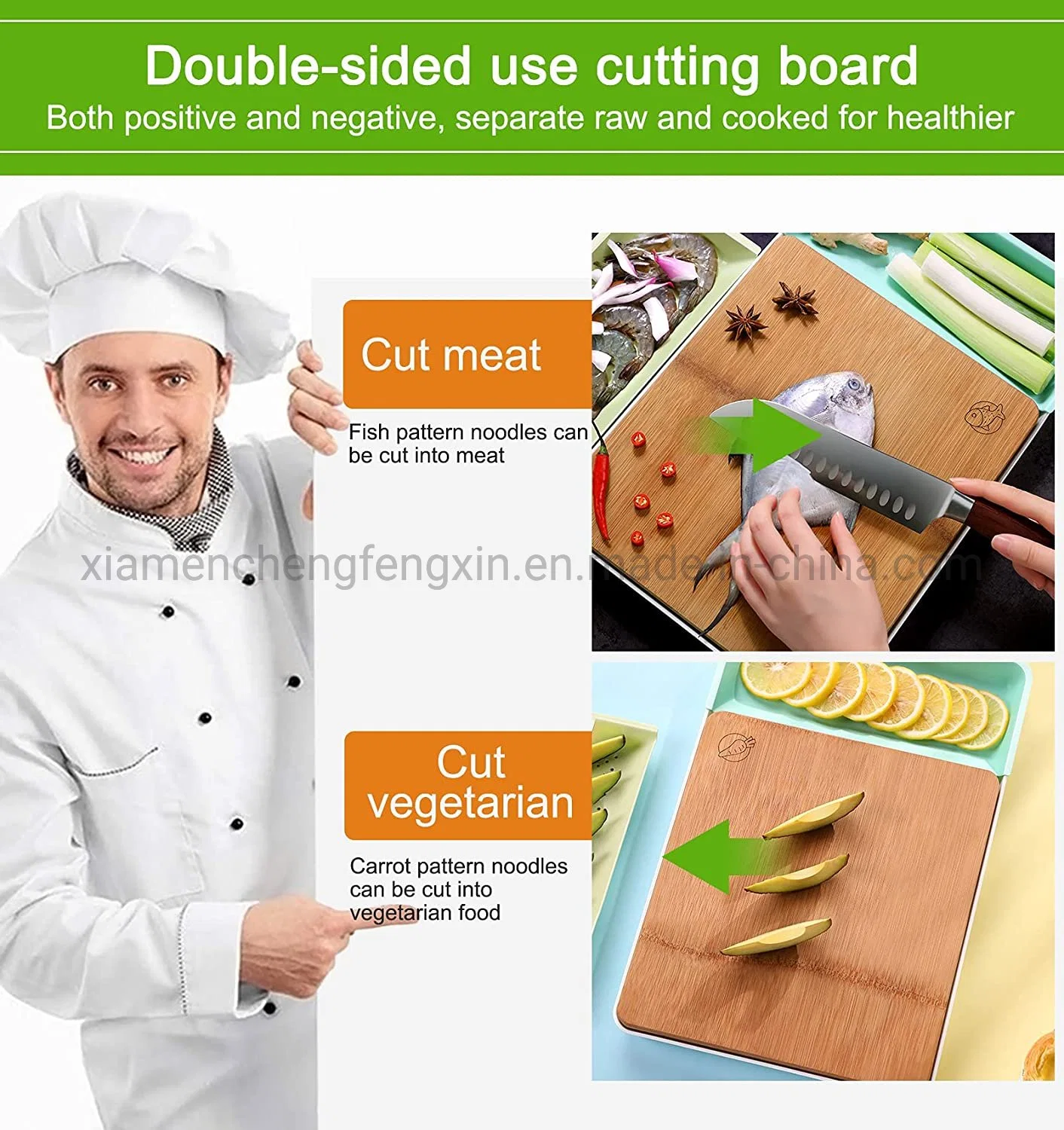 Koupa Bamboo Kitchen Schneidebrett, 4 in 1 Schneidebrett-Set, mit 2 Behältern, Multifunktions-Saftnut für Fleisch, Metzgerblock, Obstgemüseservieren