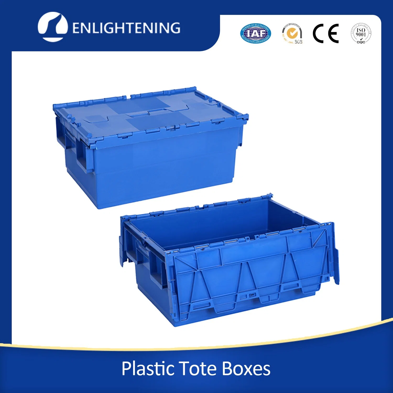 Factory Direct Sale Heavy Duty Industrial Transport Warehouse Storage Big Large Size Logistic Tote Moving Stack and Nest Plastic Container with Attached Lid