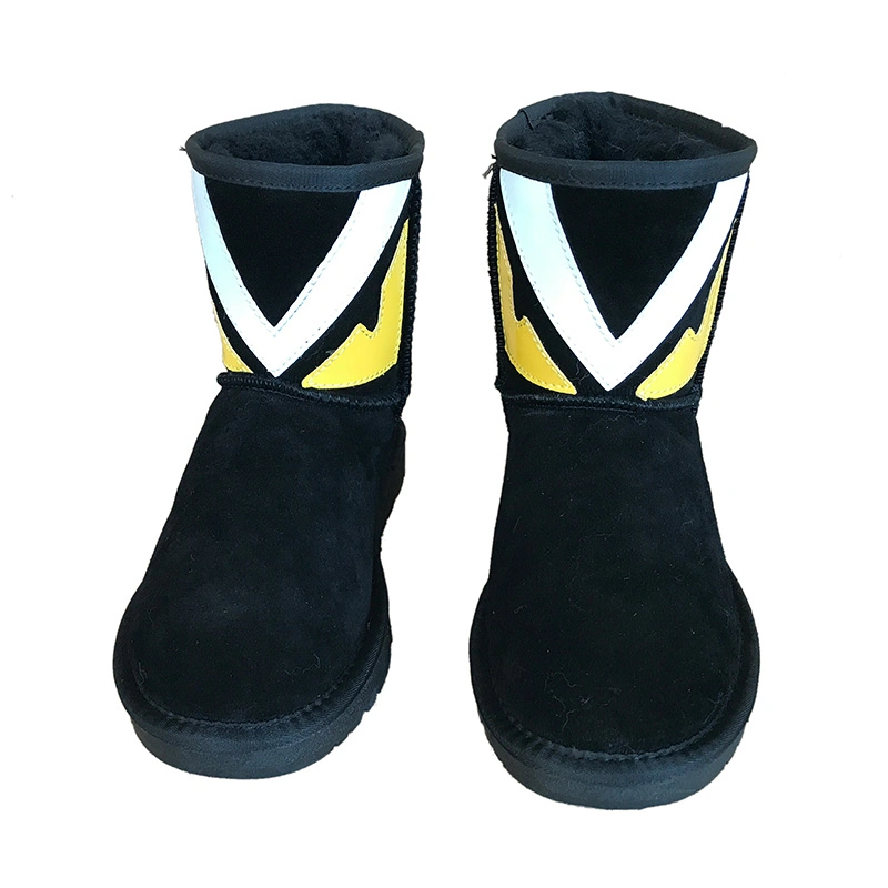 New Design Lovely Cartoon Sheepskin Wool Fur Women Snow Boots Shoes