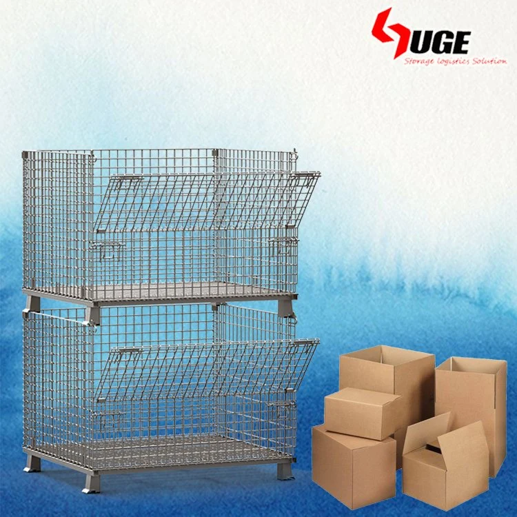 L'acier Wire Mesh empilables Cage d'entrepôt de stockage en casiers chariot porte-conteneurs