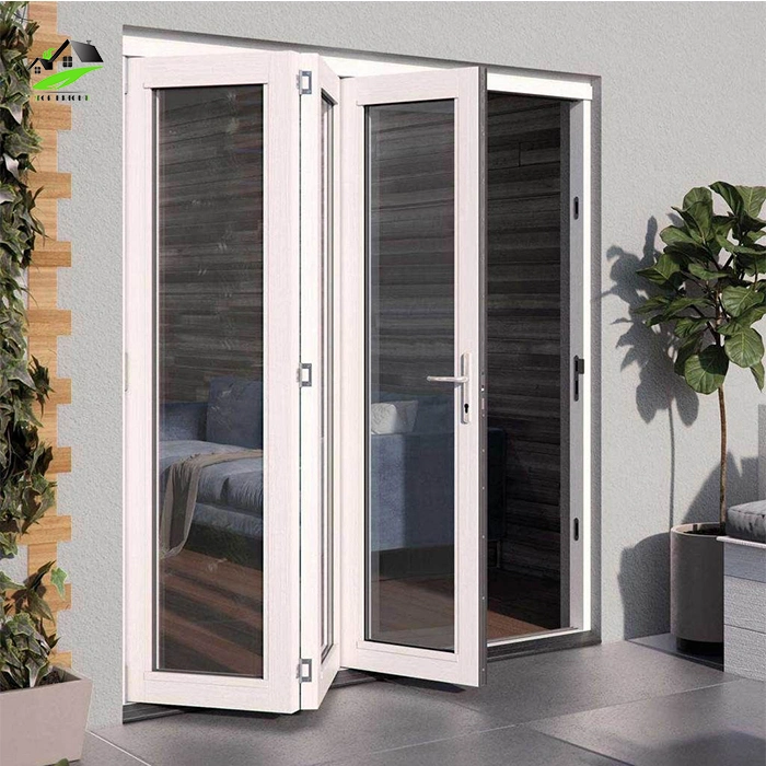 Store Front White Aluminum Framed French Outdoor Screen Sliding Folding Door Exterior Double Lowe Glass Accordion Folding Doors From China