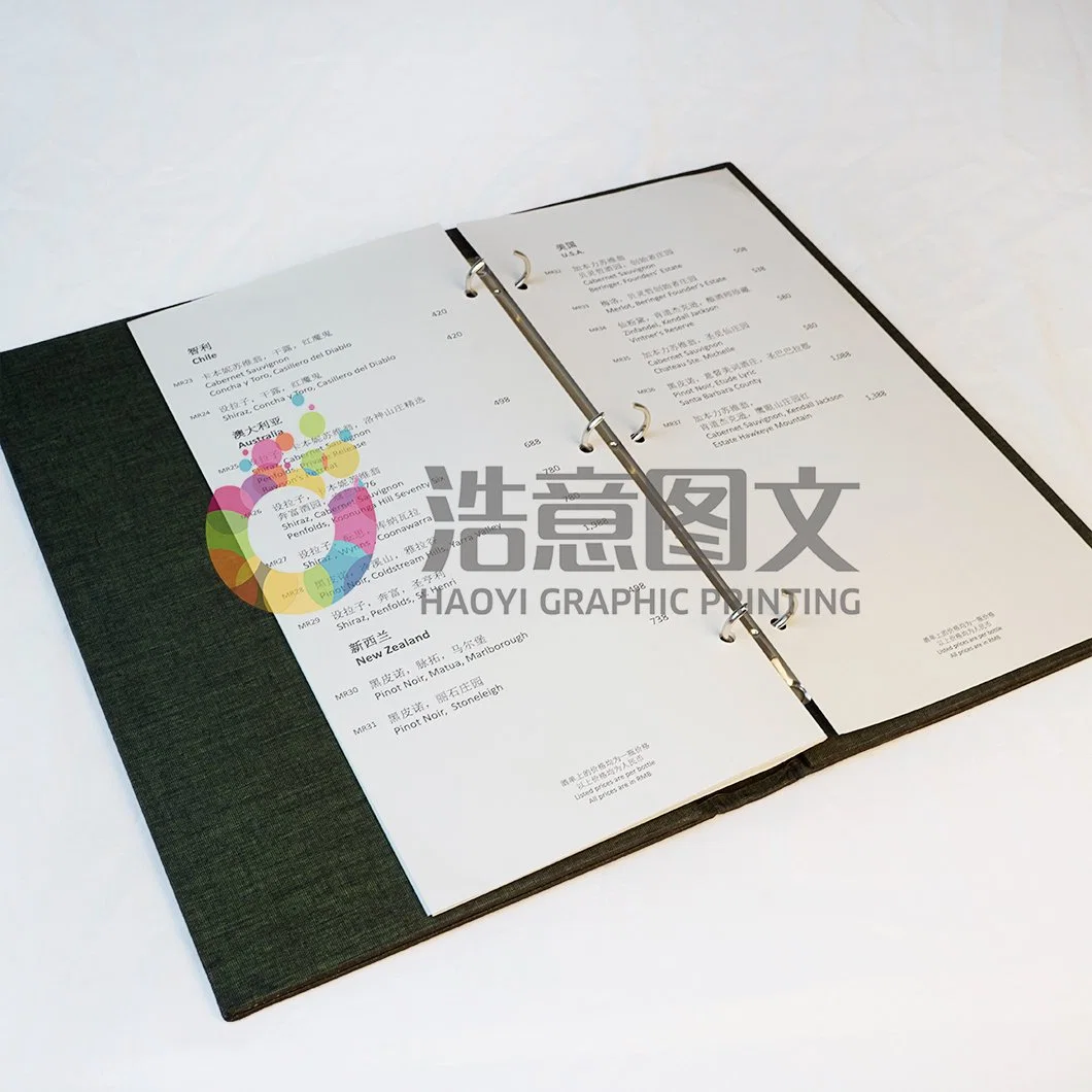 La Chine de Gros Livre à couverture rigide de l'entreprise/Magazine/Paquet d'impression du menu de l'hôtel