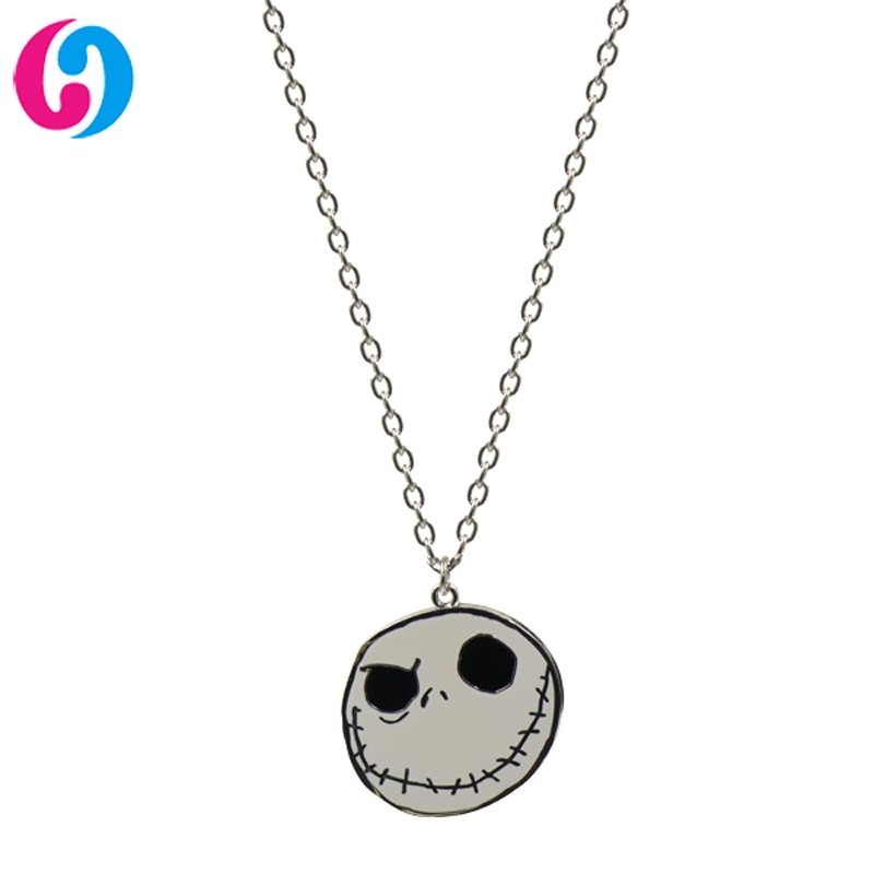 Fashion Silver Plated Polish Enameled Metal Alloy Skull Pendant Necklace for Imitation Jewelry