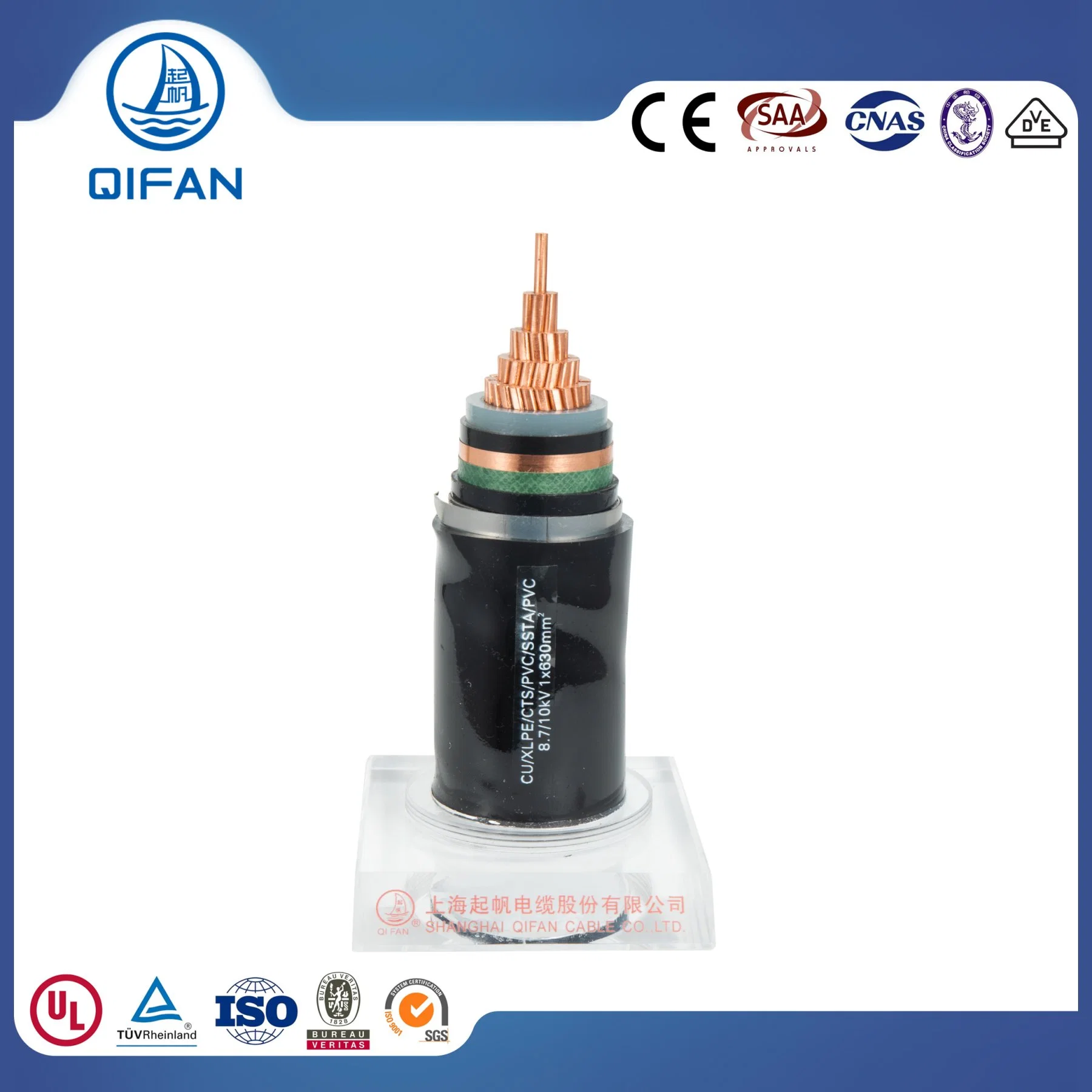 19/33kv Medium Voltage Single Core Copper Conductor 50mm2 70mm2 95mm2 Cu/XLPE/Cws /PVC Cable