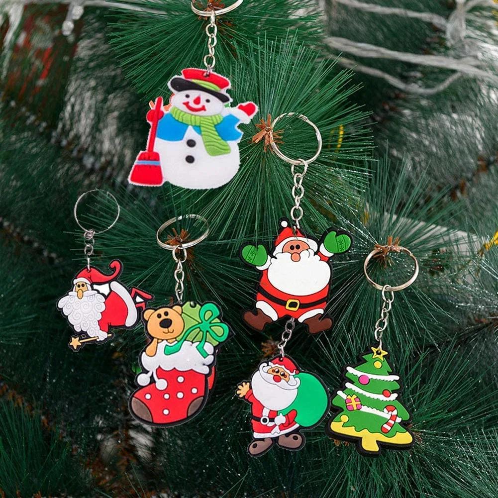 Dropshipping Valentine Bear Plush Rubber 2D Christmas Tree Santa Claus Cute PVC Key Ring Promotion Gift Custom Cartoon Character Keychain