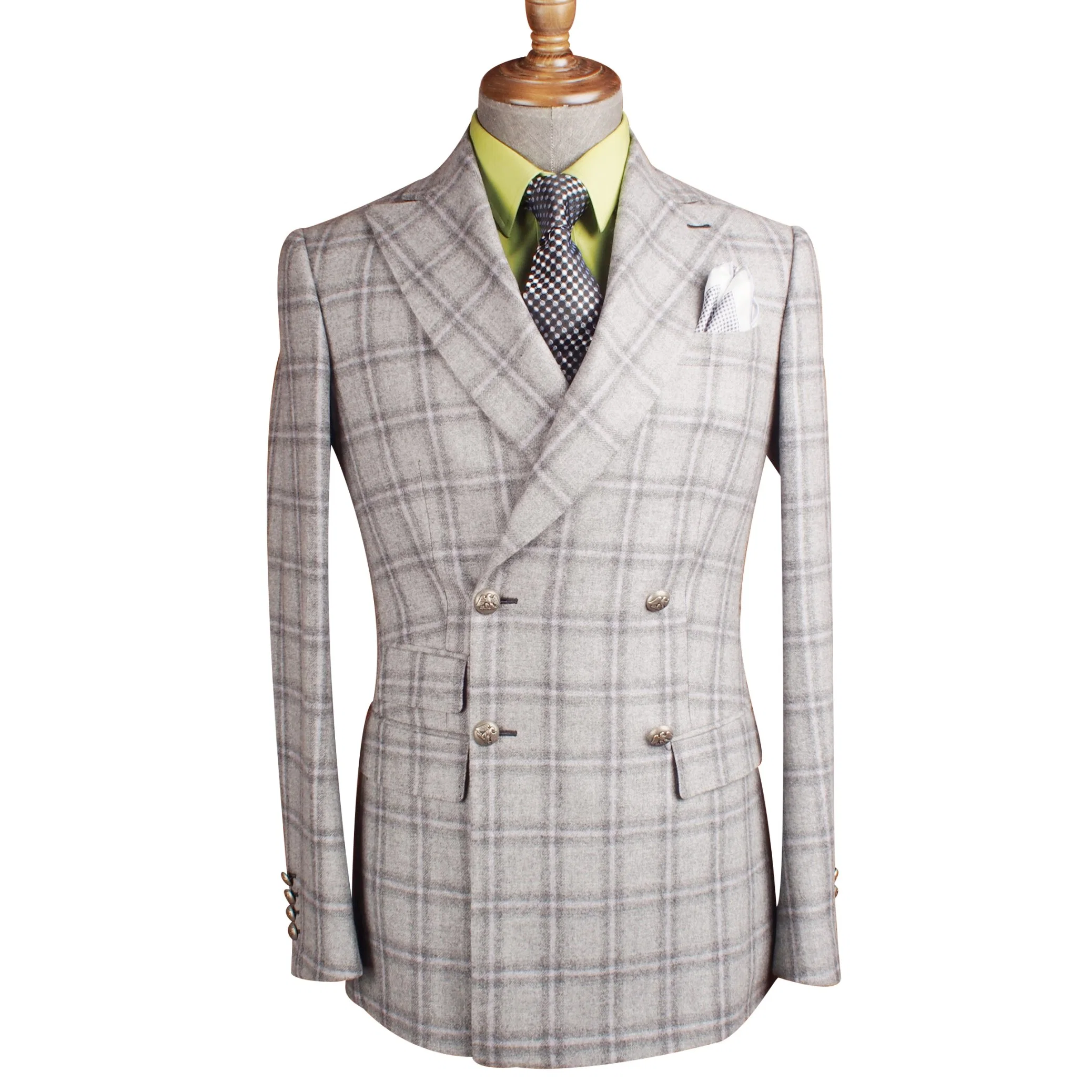 100% Wool Suit Top-Quality Plaid Slim Fit Suit