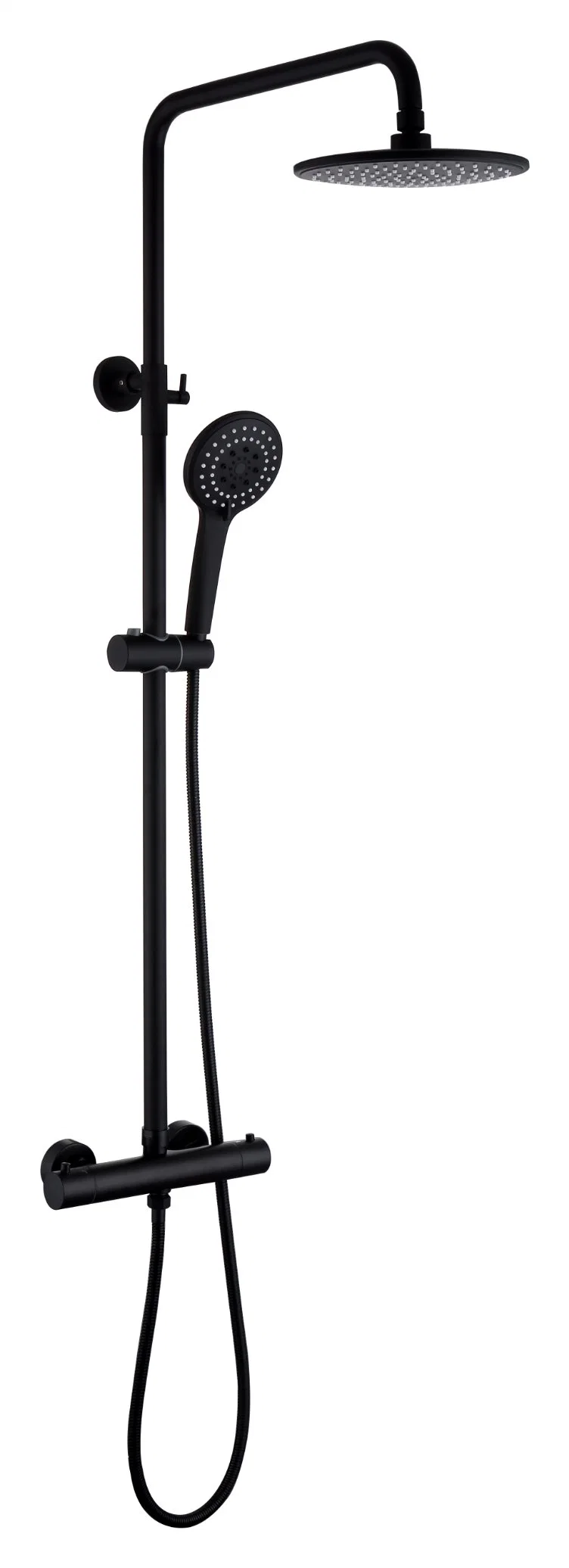 Modern Art Design Brass Polished Chrome Matte Black Thermostatic Shower Column Brass Sliding Bar ABS Hand and Head Shower Brass Set