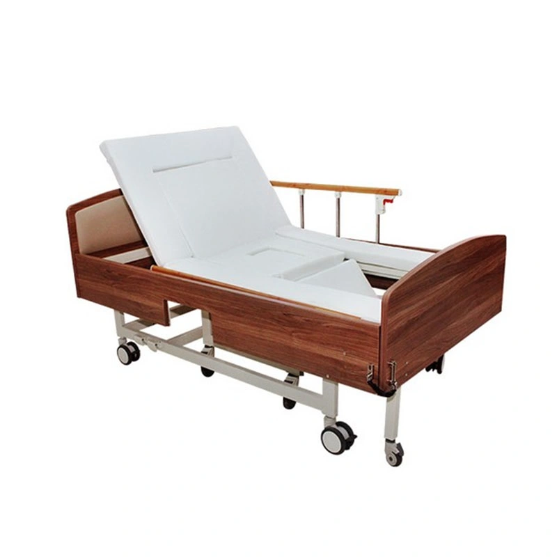 China Hospital Medical Furniture Factory Madera plegable Manual cama de enfermería Con WC