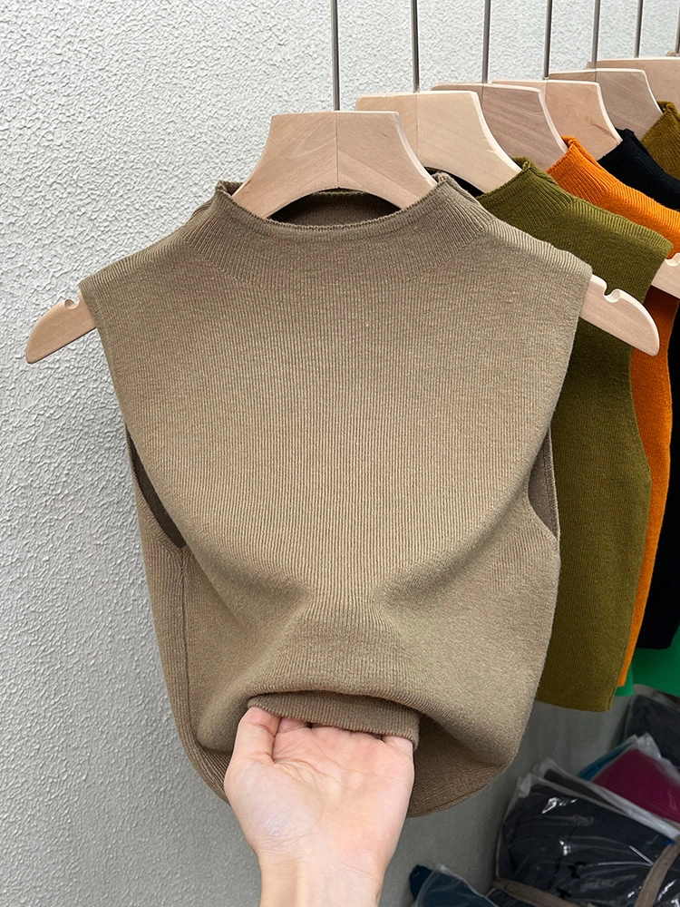 La mitad Turtleneck Chaleco tejido pequeños tirantes para mujer Otoño e Invierno