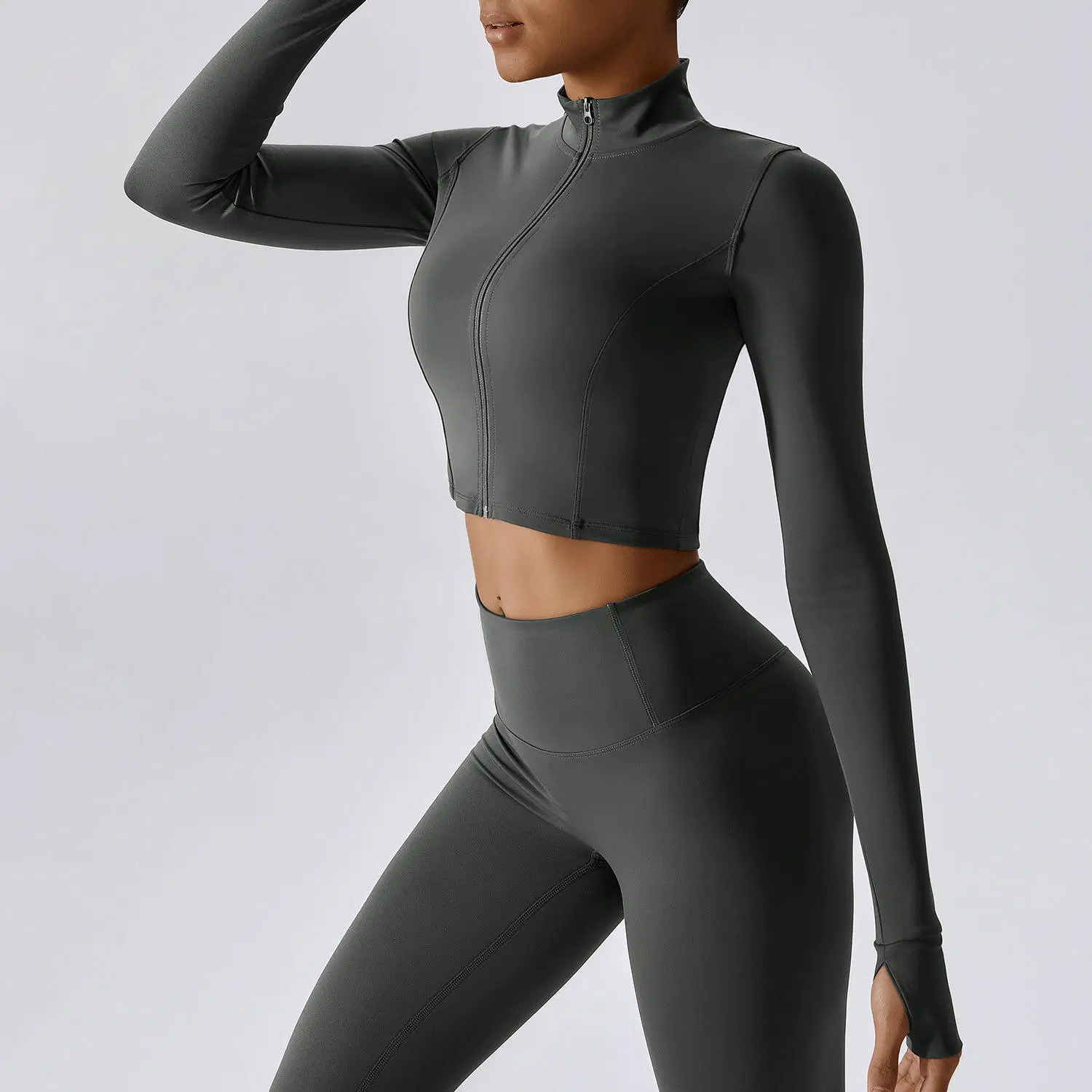 Women Yoga Set Workout Clothes Sports Gym Legging Seamless Fitness Zip Long Sleeve Crop Top Yoga Suit Sportswear