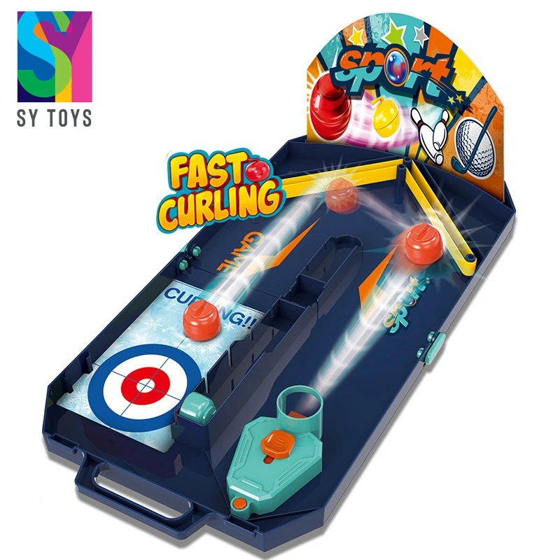 Sy Newest Children Educational Family Interactive Decompression Cartoon Sport Board Game 3 in 1 Toys Bowling Fast Curling Golf Game