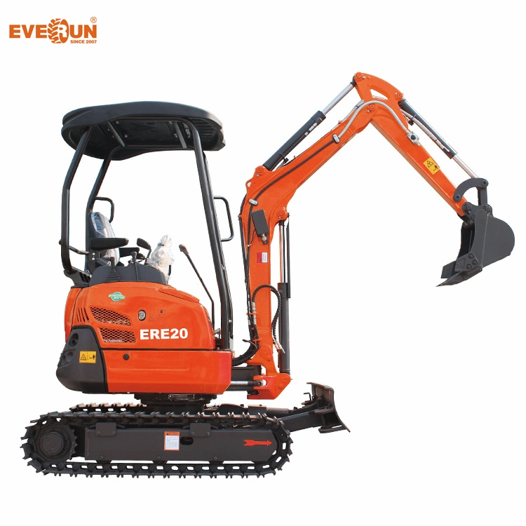 Everun Ere20 2tonne Micro Digger avec support à quatre poteaux Mini-pelle à godet hydraulique approuvée CE.