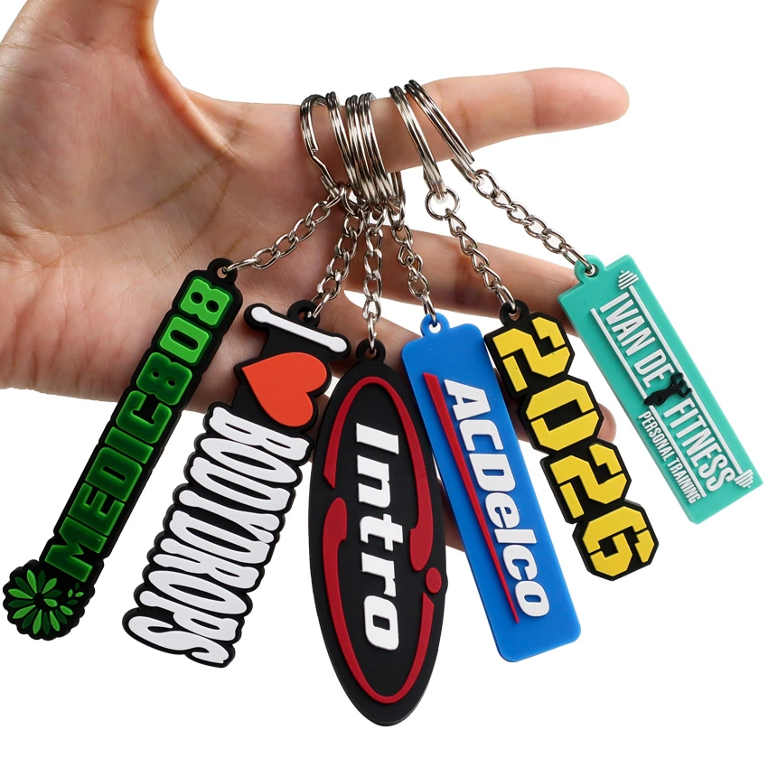 Keychains personalizadas em PVC com logótipo personalizado 2D/3D com chave Anel