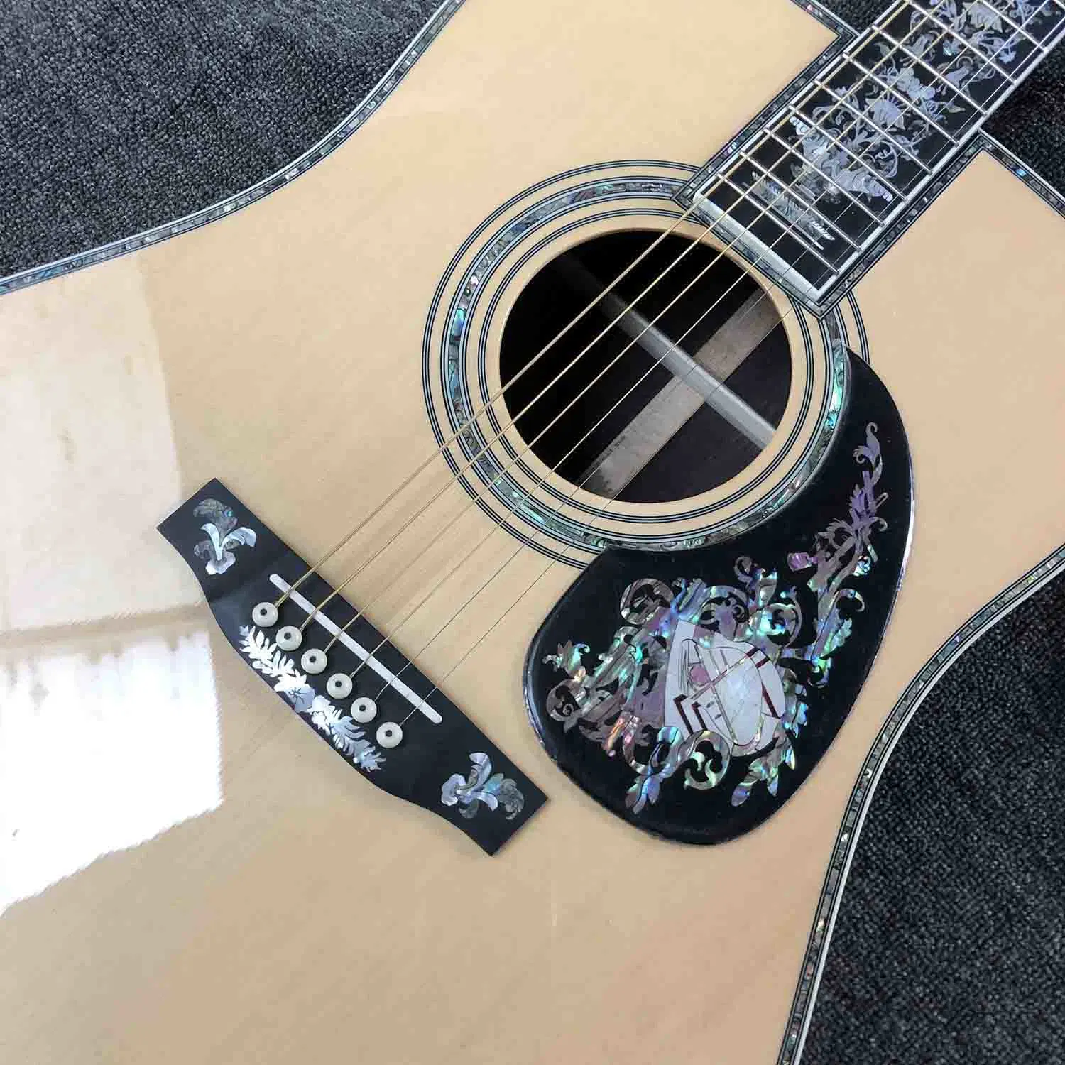 Custom Aaaaa Handmade All Solid Wood Vintage D Dreadnought Guitar Deluxe Full Abalone Binding Professional Acoustic Electric Guitar