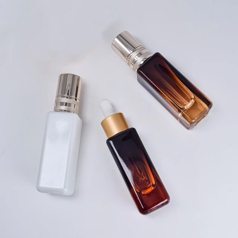 Oily Emulsion 30/50ml Wholesale/Supplier Skin Care Lotion, Amber Bottle Square Glass Serum Bottle Thick Bottom Face Oil Essence Bottle