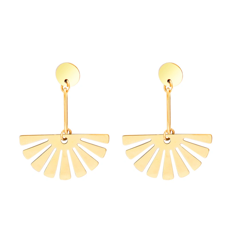 Stainless Steel Jewelry New Fan-Shaped Earrings Gold PVD Plated