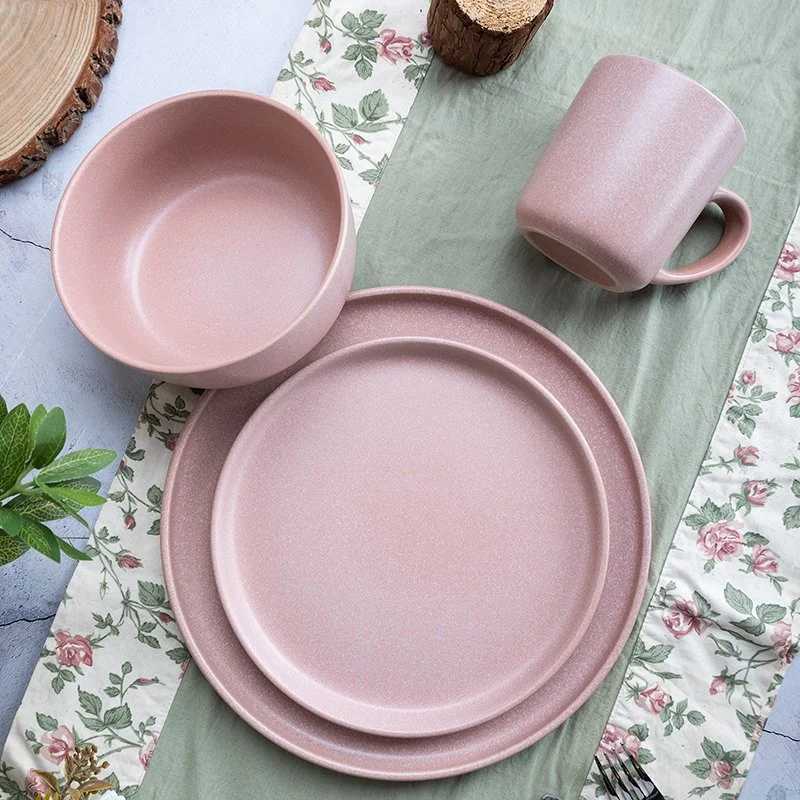 16pcs Frühling Sommer 2024 Pink reaktiv Glaze Steinzeug Geschirr Set