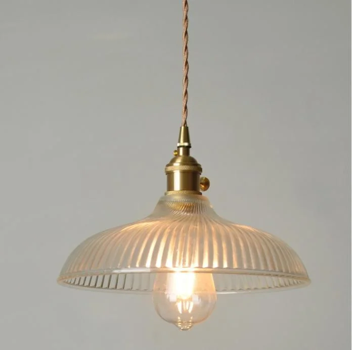 Ceiling Pendant Light Industrial Ribbed Glass Hanging Lamp for Coffee Shop