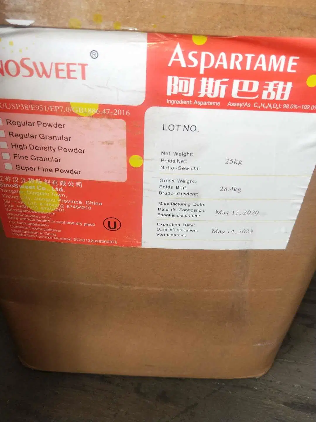 Kosher Halal Certified Sweetener Pharmaceuticals Sugar Syrup Aspartame Food Additives Aspartame Powder Price