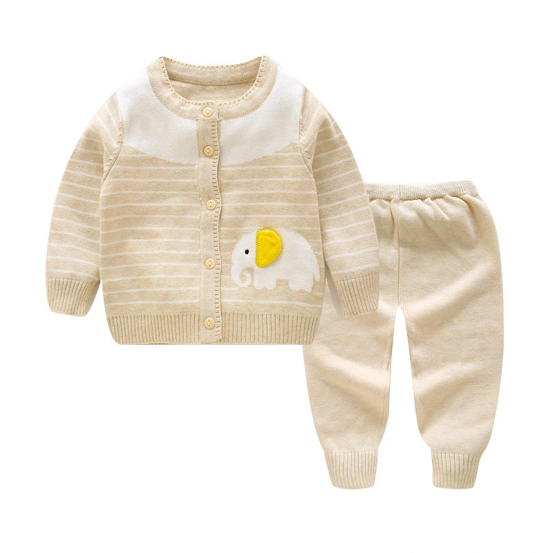 Custom Tollder Animal Pattern Cardigan Trousers Baby Knitted Set