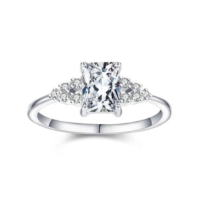 A comida apetecível Casamento Declaração de Compromisso Anel banhado a ródio elegante Quadrada CZ 925 Sterling anel de prata dom para o seu