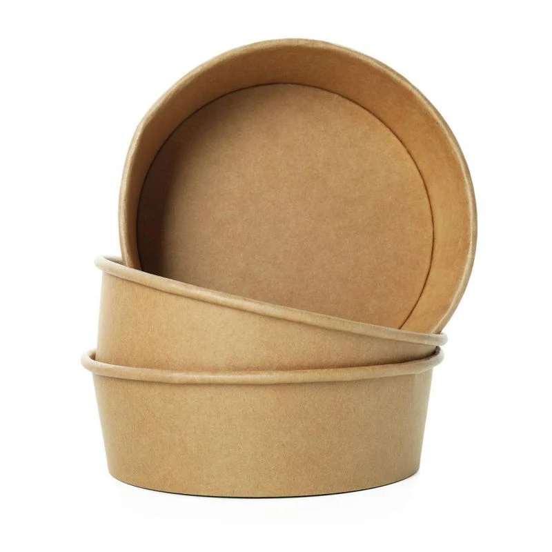 Disposable Take Away Kraft Paper Salad Bowl with Pet Lid Kraft Paper Bowl