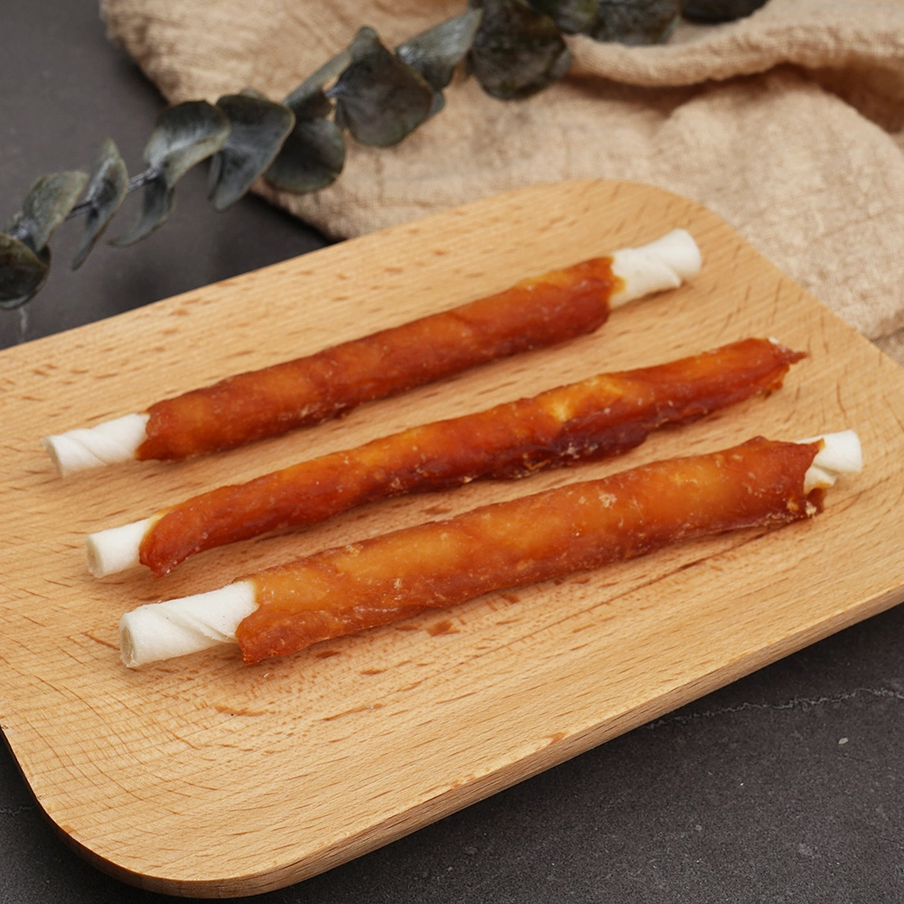 Envoltura de pollo natural blanco Rawhide giros masticando bocadillos Mayorista de golosinas para perros Comida para perros