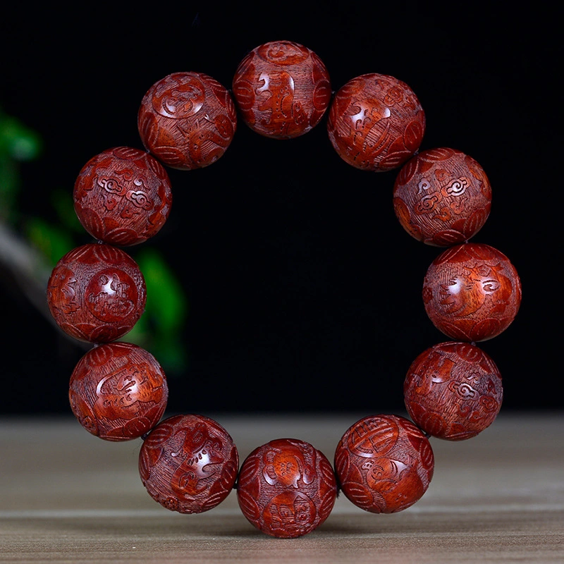 Lobular Rosewood Purple Carving Zodiac Buddha Beads Bracelet Bracelet Rosary Beads