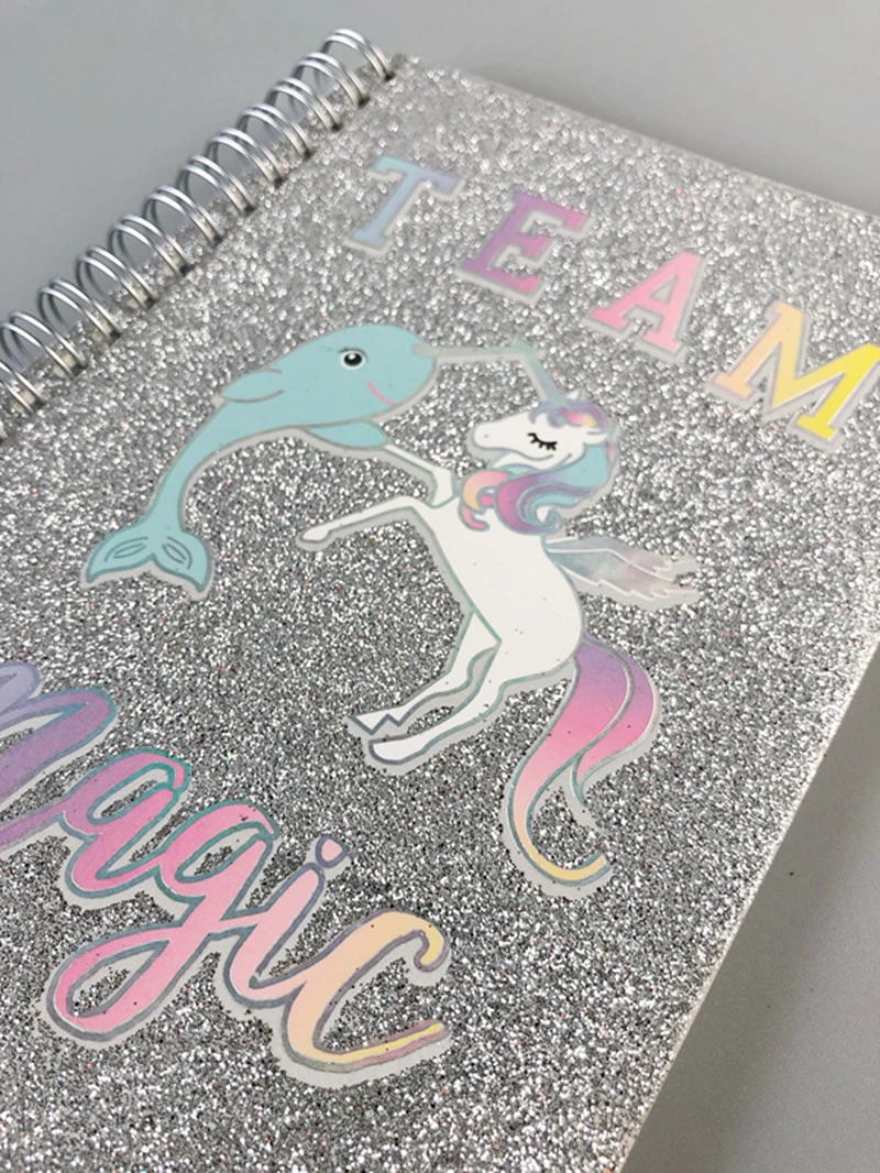 High quality/High cost performance  Shiny Unicorn Coil Book Custom Hardcover Coil Diary for Office Girls and Students