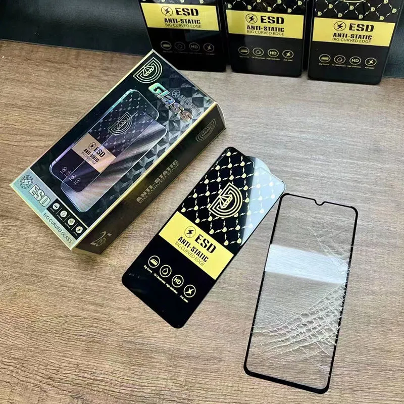 Protector de pantalla de fábrica en stock 9d ESD Golden Diamond Vidrio templado og vidrio antiestático para I Phone14-6 PRO Max Sam Sung Hua Wei