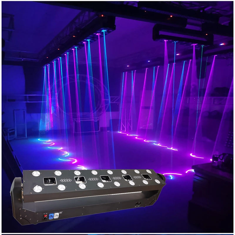 Disco láser Lights Show 5 Head Multi Color RGB láser Luz + Luz LED Luz de cabeza en movimiento para DJ Noche Espectáculos de clubes