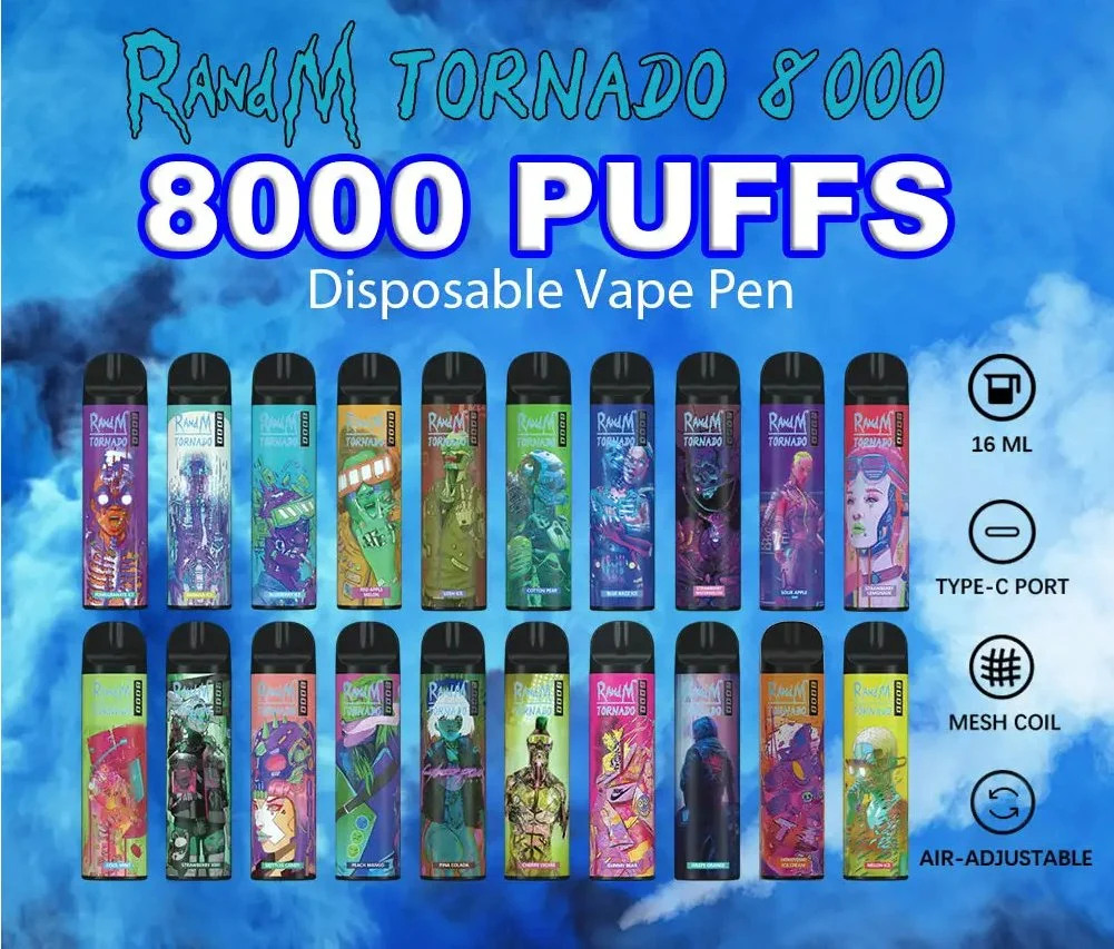Randm Tornado 6000 7000 7800 8000 9000 10000 Puffs Barato Atacado Piscando RGB LED Descartável Vape Cigarro Eletrônico