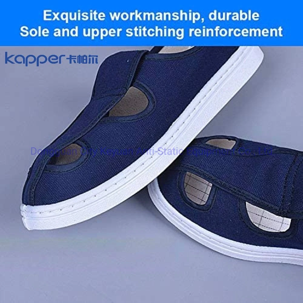 ESD Dust-Free Kapper sala limpia calzado antiestático Four-Hole transpirable Zapatos de lona azul