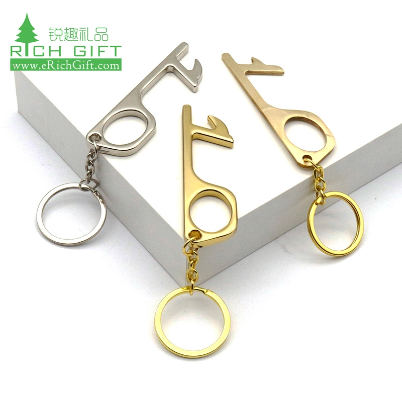 New Design Daily Carry Personal Keychain Brass Antibacterial Sliding Contactless Hygienic Touch Germ Hands Free Sanitary Key Chain Door Opener