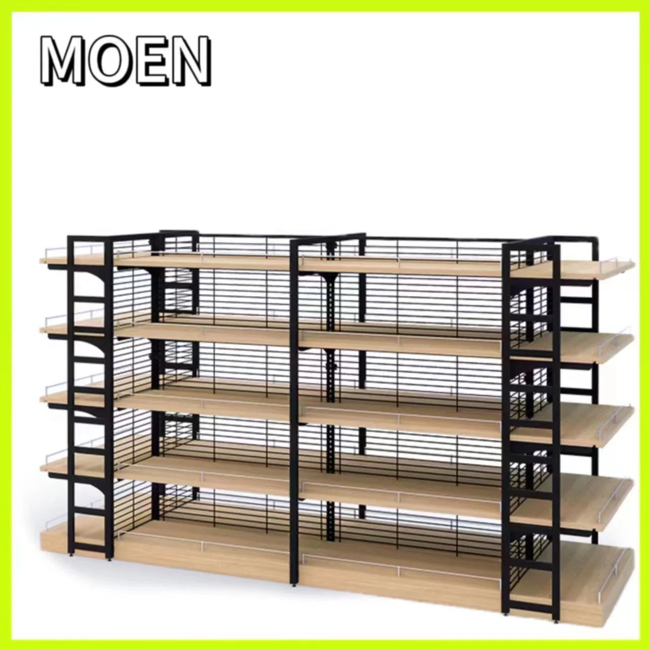 Double Sided Shop Racks Aluminum Frame High quality/High cost performance  Wooden Store Display Shelf