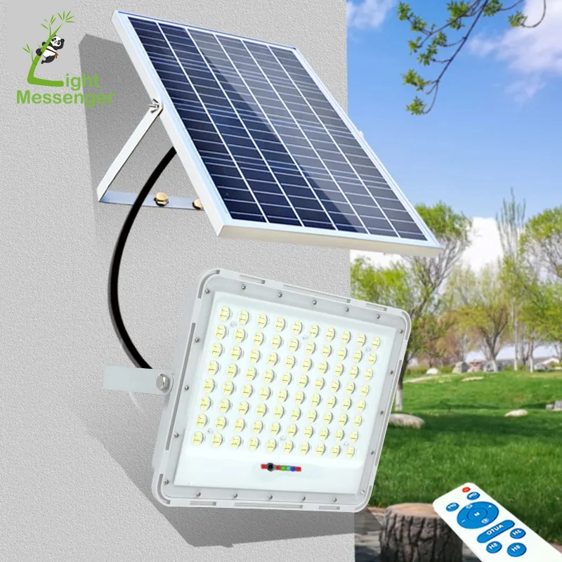 Light Messenger bom preço alumínio SMD iluminação Solar Flood de 50 W. Jardim de luz LED de 100 W e 200 W e 400 W com alimentação solar de 500 W Candeeiro de parede