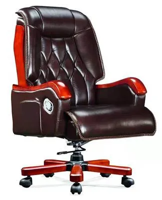 Luxury High Back PU Boss Manager Executive Vintage Over Sized Brown Office Faux Reclining Desk Wooden Office Swivel Reclining Genuine Leather Chairs