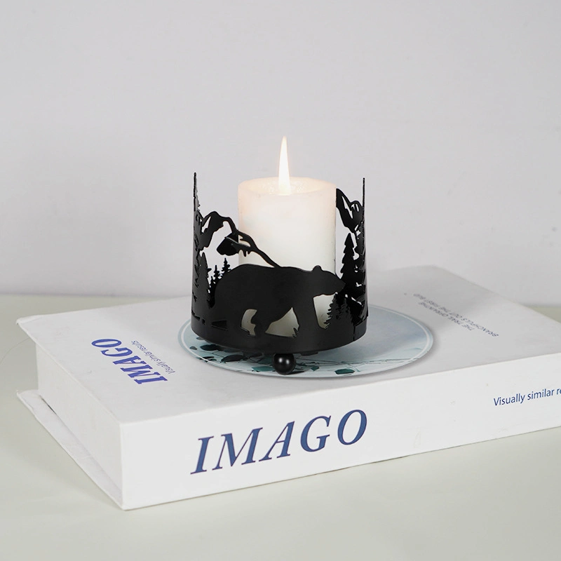 Home Primavera Round decoração doméstica Animal Black Wire Metal Design Suporte para velas