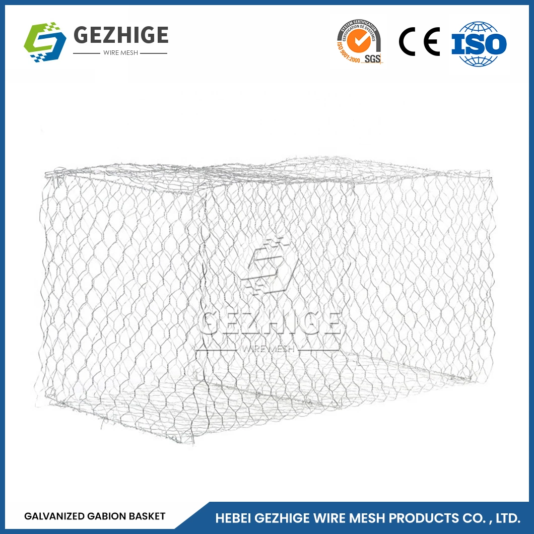 Gezhige 100x120 mm Gabions usine circulaire 2.0-4.0mm Épaisseur de fil galvanisé de bonne qualité de gabions Galfan revêtus de PVC de la Chine sur le fil de gabions meshs